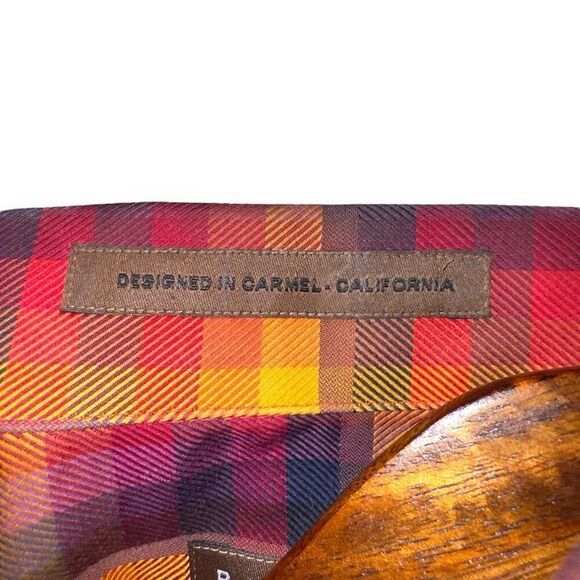 Robert Talbott Red & Orange Check Button Down Shirt Size M - Picture 9 of 11